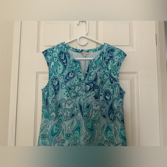 Talbots Dress Sleeveless Aqua Blue Paisley Soft Stretch Womens Small - Picture 3 of 6